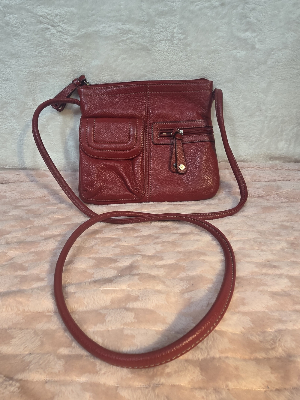 Tignanello Red Leather Shoulder Crossbody with Front Pockets